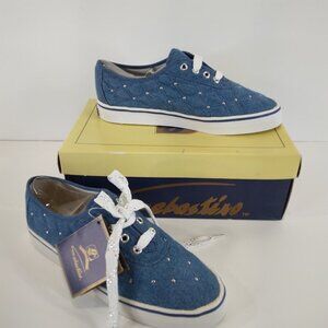 NWT Sebastino Quilted Studded Denim Blue Sneakers Size 7.5
